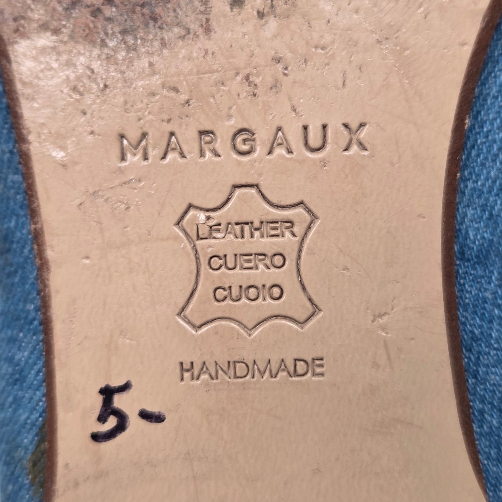 Margaux Ballet Flats Womens 8 Blue Denim Pointed Toe Bow Leather Lined Handmade - Picture 7 of 15